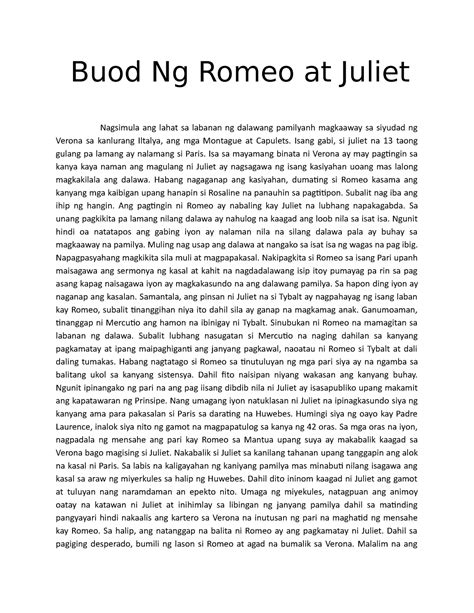 Buod ng romeo at juliet sa tagalog